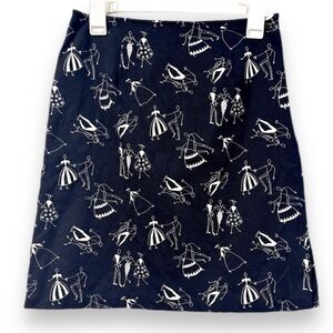 Vintage 80s Mod Black Skirt French Dancers Novelty Print Womens Sz 6 Retro Twee